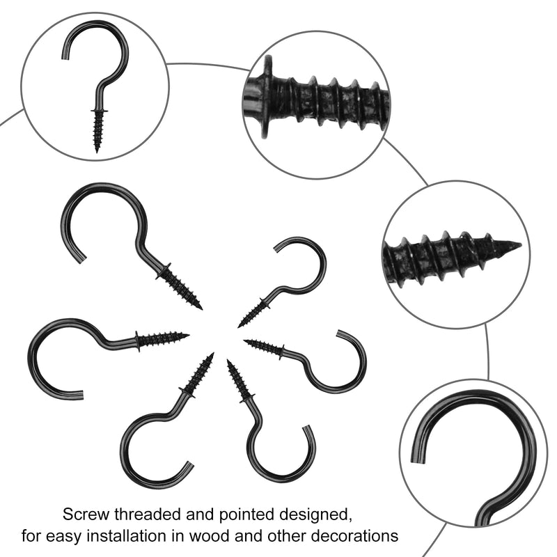 [Australia - AusPower] - ASTARON 60 PCS 1 Inch Metal Ceiling Hooks Screw-in Cup Hook for Hanging Mugs Plants, Black 