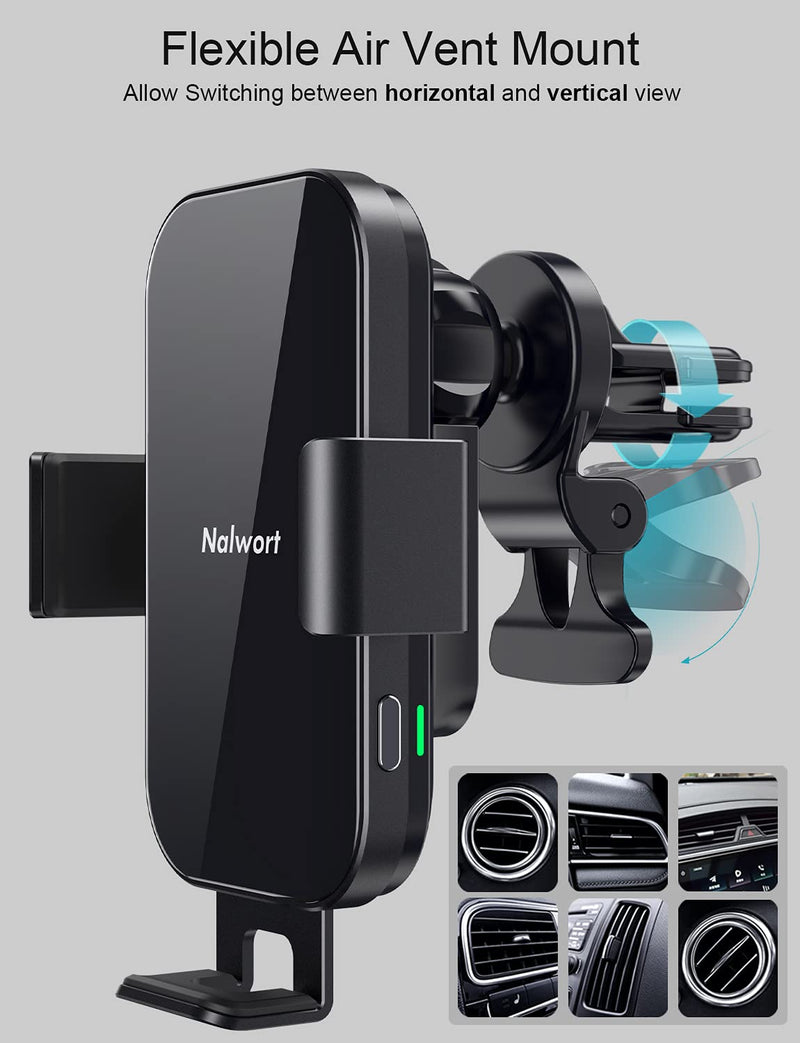 [Australia - AusPower] - Nalwort Wireless Car Charger 15W Qi Fast Charge with Metal Frame Dashboard and Air Vent Phone Holder Auto Clamping Wireless Car Charger Mount Compatible for iPhone 11/XR/X, Samsung S20/S10 and More 