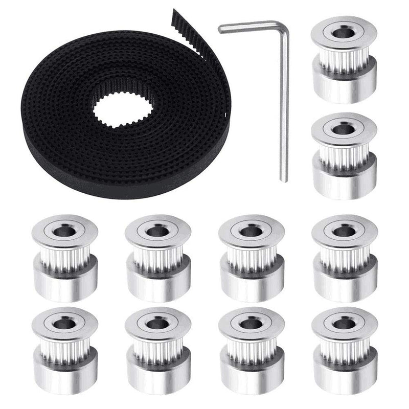 [Australia - AusPower] - GT2 Timing Belt Pulley, 10pcs 5mm 20 Teeth Timing Pulley Wheel and GT2 5 Meters Rubber 2mm Pitch 6mm Wide Timing Belt with Allen Wrench for Reprap, Prusa, MendelMax, 3D Printer CNC 