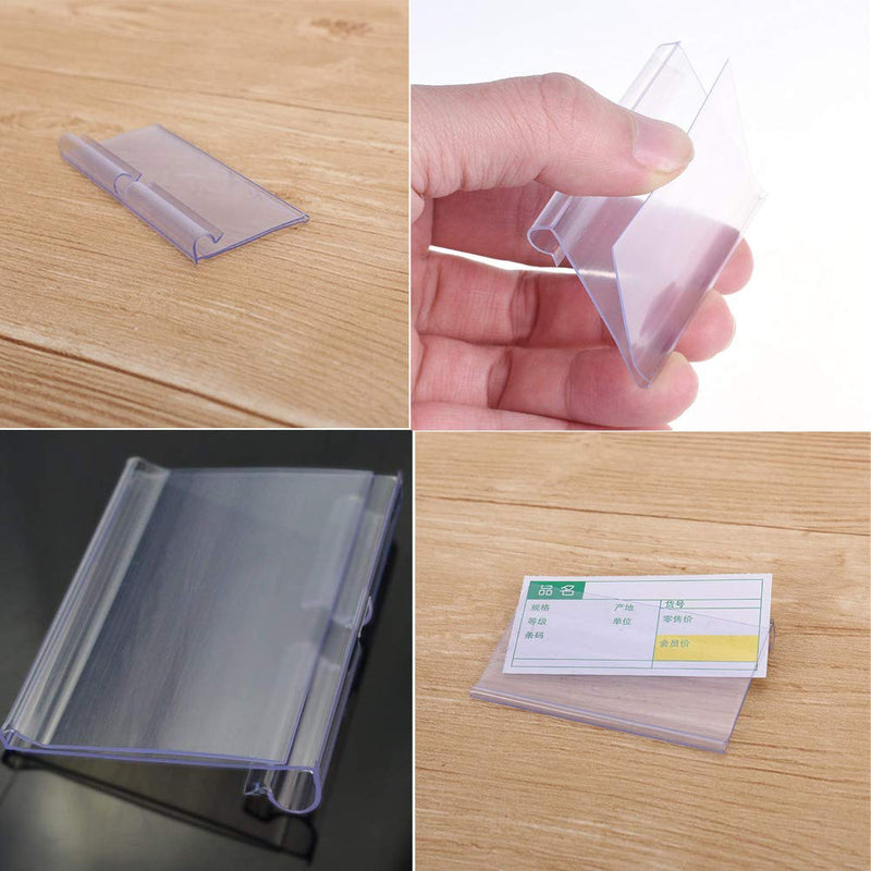 [Australia - AusPower] - Qincling Pack of 60 Clear Plastic Label Holder, Double Hook Wire Shelf Retail Price Tag Label Holder Merchandise Sign Display Holder (4 * 8cm/1.57 * 3.15in) 