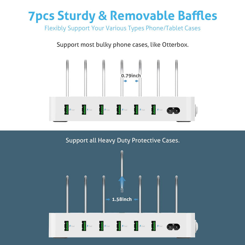[Australia - AusPower] - SooPii Premium 6-Port USB Charging Station for Multiple Devices, 6 Charging Cables Included, Compatible with lPad lPhone lPod, for Phones, Tablets, and Other Electronics, White 