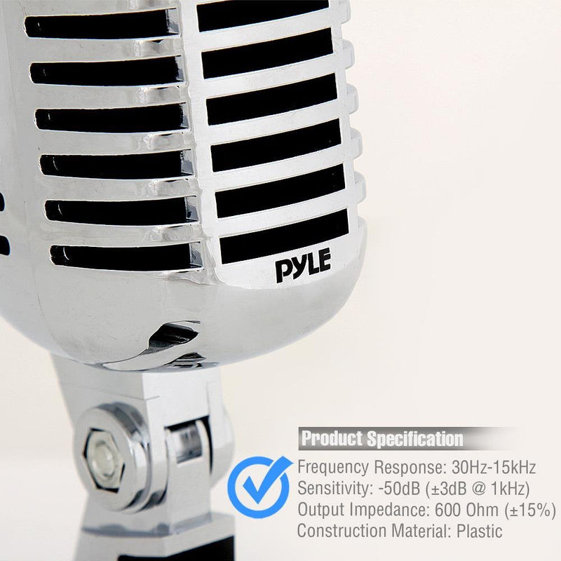 [Australia - AusPower] - Classic Retro Dynamic Vocal Microphone - Old Vintage Style Unidirectional Cardioid Mic with XLR Cable - Universal Stand Compatible - Live Performance In Studio Recording - Pyle PDMICR42SL (Silver) Silver 