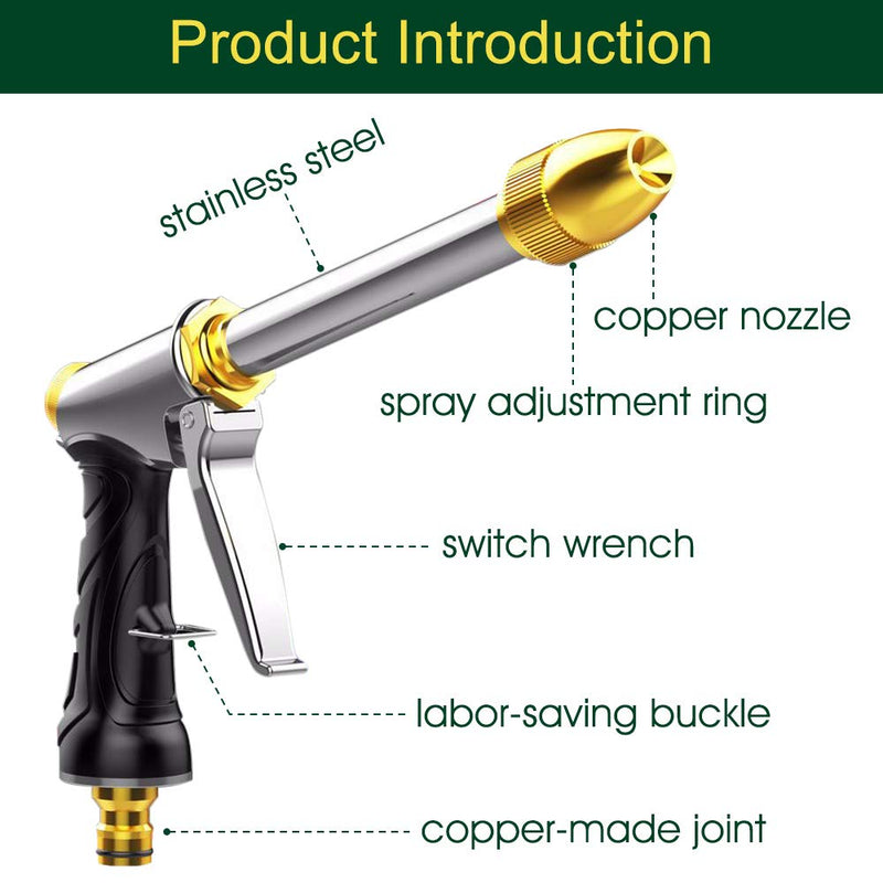 [Australia - AusPower] - Upgrade Water Hose Nozzle Long Rod Garden Hose Nozzle Heavy Duty metal Brass sprayer 360° Rotaing spray gun for car wash, Plants and Lawn,Patio Gardening, Pets Shower Hose Nozzle + Quick Connector 