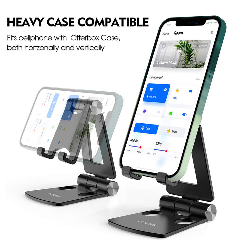 [Australia - AusPower] - Cell Phone Stand,licheers Phone Stand for Desk, Foldable Desktop Phone Holder Dock Compatible with iPhone 13/12/11/mini/Pro Max, SE, XR, 8 Plus 7 6, Samsung Galaxy, Google Pixel and More(Black) Black 