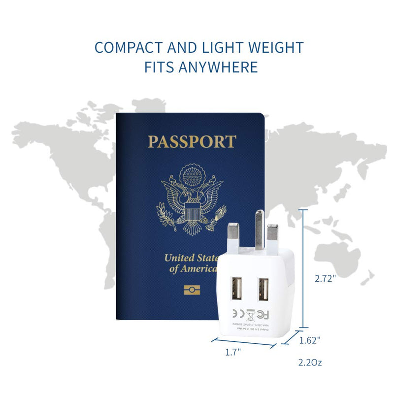 [Australia - AusPower] - UK Travel Adapter Plug by Ceptics - with 2 USB + USA Socket Input - Type G - Ultra Compact - Safe Grounded Perfect for Cell Phones, Laptops, Camera Chargers Type G - UK, Hong Kong 