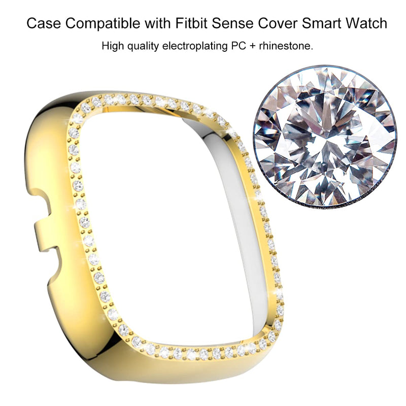 [Australia - AusPower] - Hujioo Case Compatible with Fitbit Sense Screen Protector Smart Watch Bling Diamond PC Cover for Fitbit Versa 3 Bumper Frame Women Accessories Protector (Gold, Versa 3/Sense) Gold 