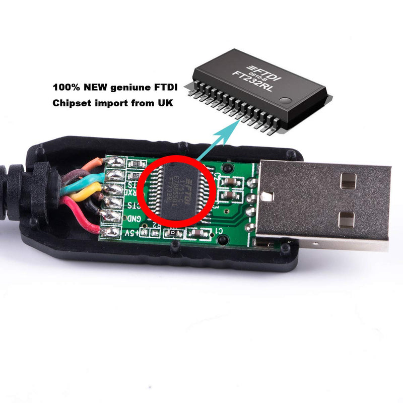 [Australia - AusPower] - FTDI Chip USB to 5v TTL UART Serial Cable 6 Way 0.1" Pitch Terminated Connector 5.0V Signalling Converter Adapter Cable 6FT Compatible TTL-232R-5V 