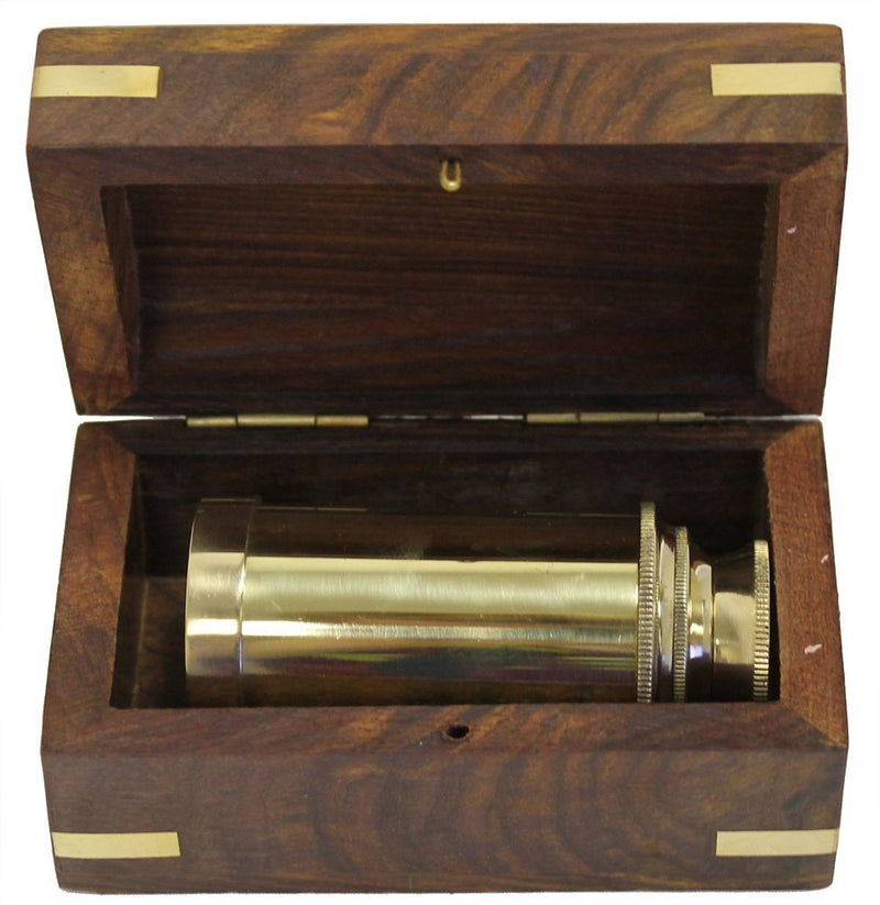 [Australia - AusPower] - 6 Solid Brass Handheld Telescope - Nautical Pirate Spy Glass with Wood Box 
