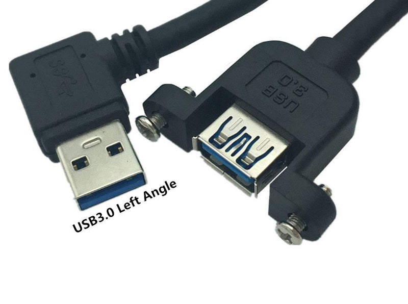 [Australia - AusPower] - Panel- Mount USB 3.0 Extension Cable, Haokiang 1 ft/30cm 90 Degree Right Angle USB 3.0 Type A Male to Type A Female with Screw Hole Panel Mount Adapter External Cable (Left Angle) 