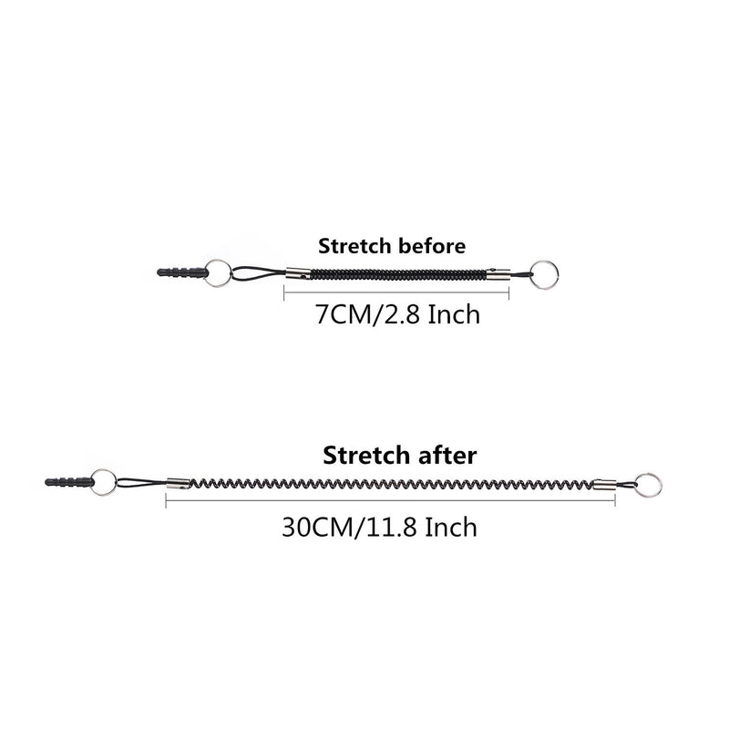 [Australia - AusPower] - XRONG Stylus Tether 10 Pack of Detachable Elastic Coil Lanyards/Tether Strings with 3.5mm earphone jack for Stylus Touch Pens Black 