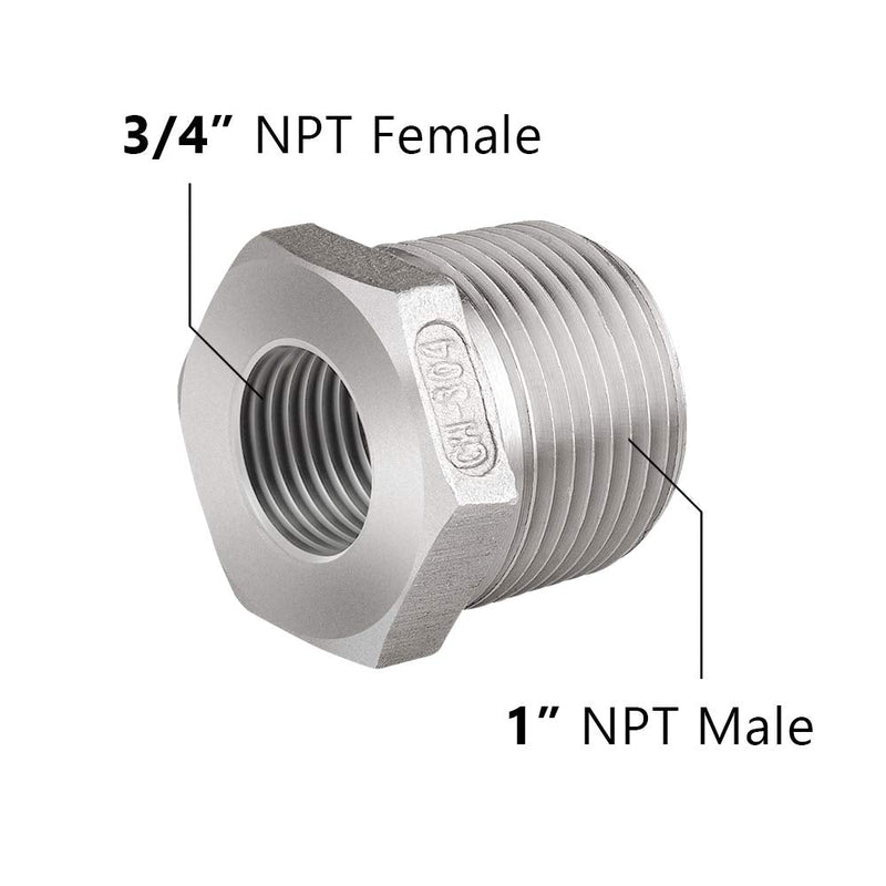 [Australia - AusPower] - Feelers 304 Stainless Steel Reducer Hex Bushing, 1" Male NPT x 3/4" Female NPT Reducing Cast Pipe Fitting 1"x3/4" 1Pcs 
