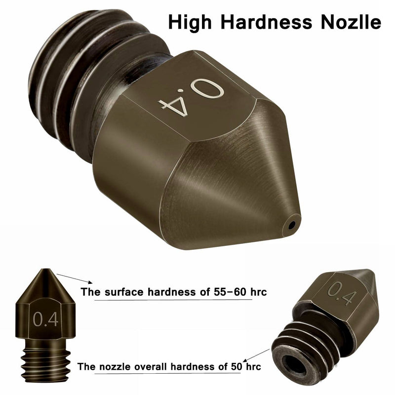 [Australia - AusPower] - 25 PCS Mk8 Nozzles 3D Printer Extruder Nozzles Hardened Steel, Stainless Steel, Brass High Temperature Pointed Wear Resistant Nozzle 0.4 mm, Compatible with CR-10, Ender 3/ Ender3 pro, Prusa i3 25 