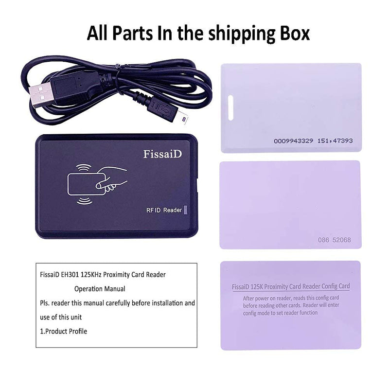 [Australia - AusPower] - RFID Reader 125KHz Reader Reads Both 1326 Family Proximity Cards & EM4100 ID Card USB Reader Emulae Keyboard for Linux Android Win iOS + 2Pcs Card 