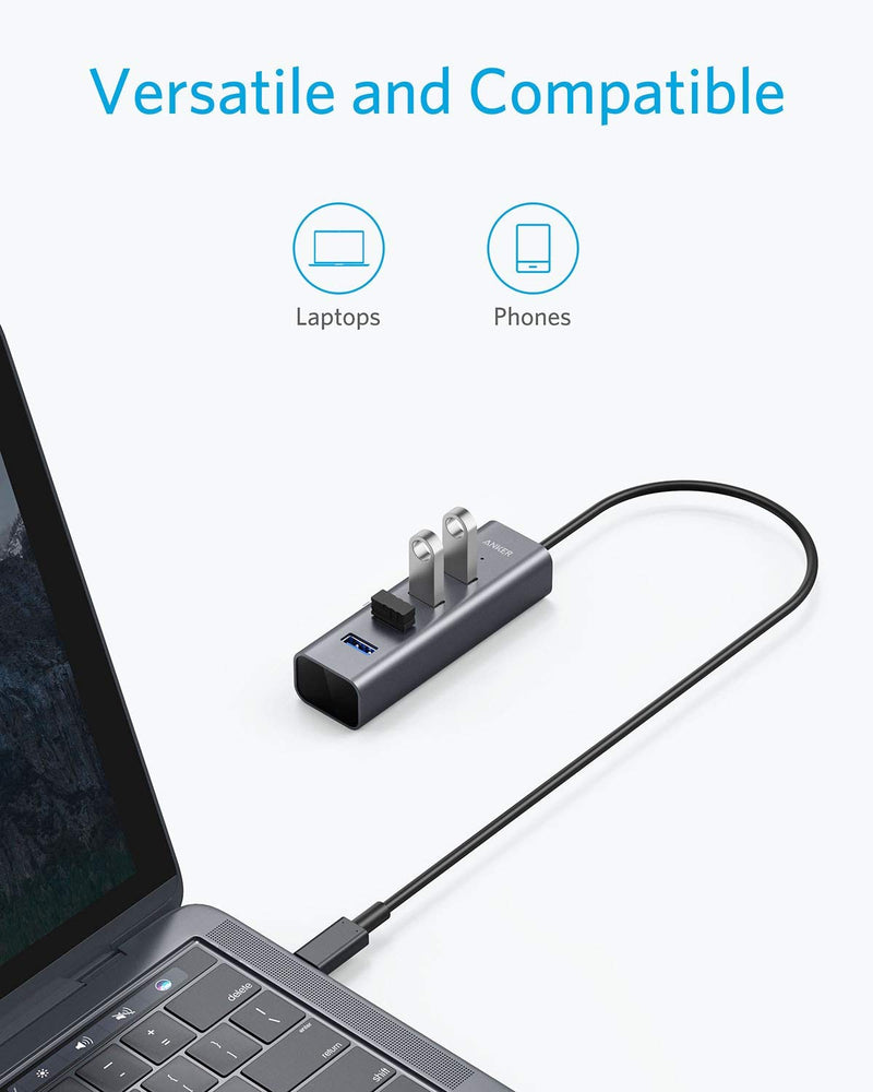 [Australia - AusPower] - Anker USB C Hub, Aluminum USB C Adapter with 4 USB 3.0 Ports, for MacBook Pro 2018/2017, ChromeBook, XPS, Galaxy S9/S8, and More 