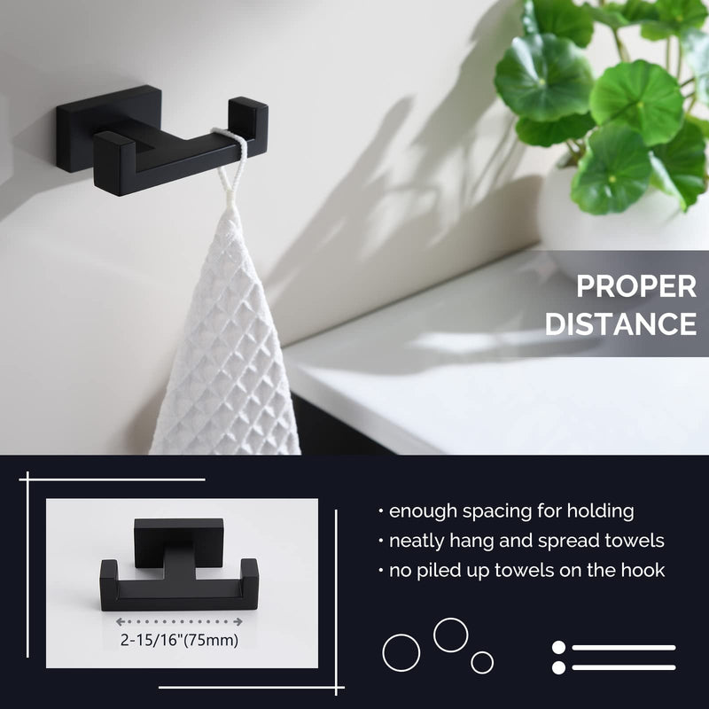 [Australia - AusPower] - Double Towel Hook 2 PCS Bundle with Toilet Paper Holder (Matte Black) 