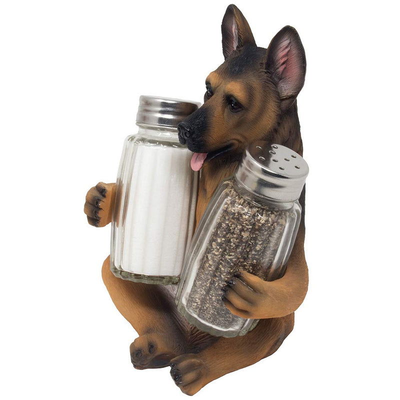 [Australia - AusPower] - German Shepherd Police Dog Salt and Pepper Shaker Set with Decorative Display Stand Holder Canine Figurine for Kitchen Decor Table Centerpieces As K-9 Gifts for Policemen by Home-n-Gifts 