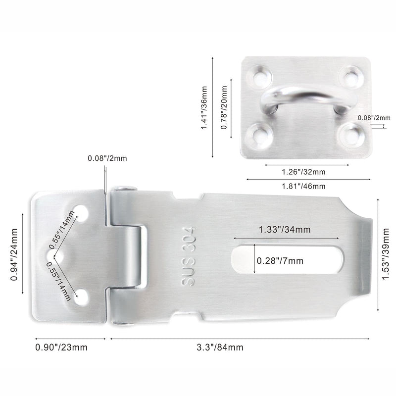 [Australia - AusPower] - Safety Door Hasp Padlock Latch Lock,SUS 304 Polished Brushed Surface,Hasp Lock Latch(3"/80cm) Thicken HaspLock Suitable for Doors,Sheds,Closets,Lockers(3"Hasp-Silver) 3"(Hasp Silver) 