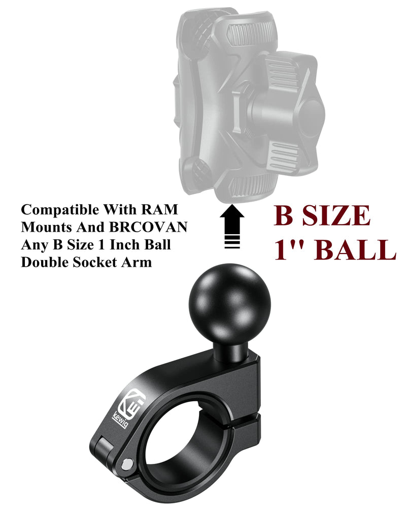 [Australia - AusPower] - BRCOVAN 2 Pack, Aluminum Alloy Handlebar Clamp Mount with 1'' TPU Ball Compatible with RAM Mounts B Size Double Socket Arm for Rails Diameter 0.87'' 1'' 1.125'' 1.26'' CNC Machining, Anodized Surface 