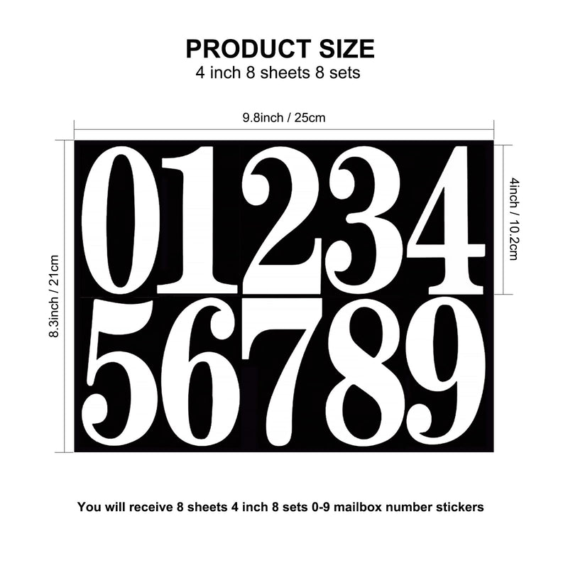 [Australia - AusPower] - Mailbox Numbers Stickers, 8 Sets Large 4 inch 0-9 Adhesive House Numbers for Outside Doors Address (White) White 