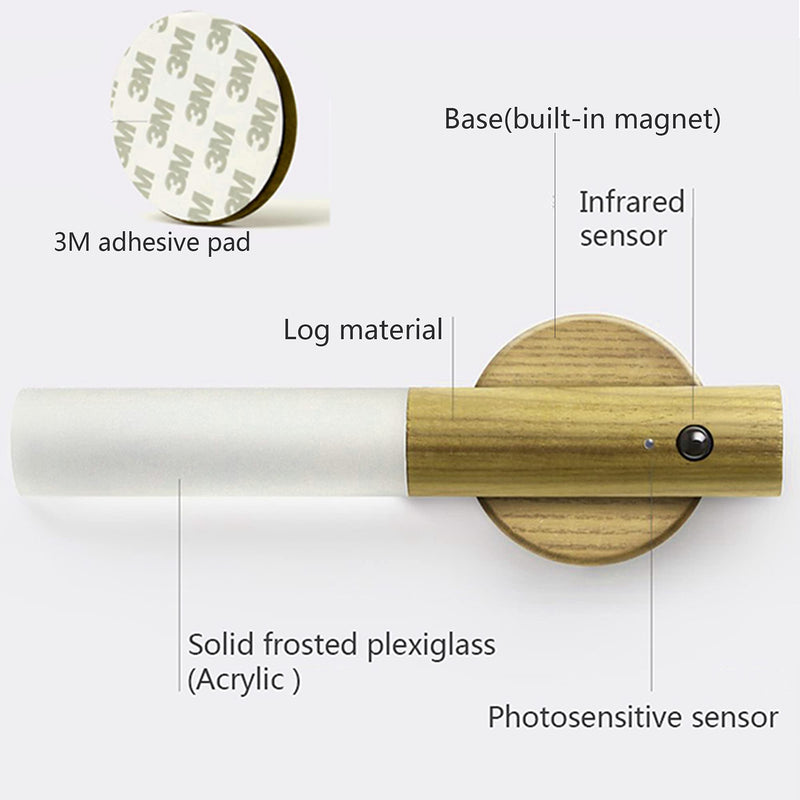 [Australia - AusPower] - Chilvane Motion Sensor Light Indoor Night Light Wall Sconce Wooden Rechargeable Portable Magnetic Battery Operated LED Night Light for Kids Bathroom Toliet Light Closet Bedroom,White Ash Wood Pack 2 White Ash 