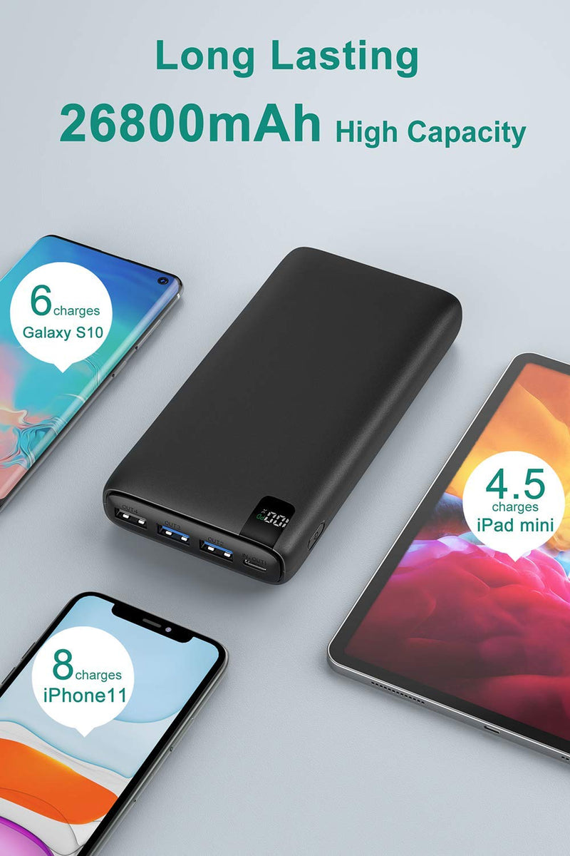 [Australia - AusPower] - Power Bank 26800mAh Portable Charger - CONXWAN 18W PD Fast Charging Battery Pack QC 3.0 External Backup Charger Compact Phone Powerbank Compatible with iPhone Samsung Galaxy Android Black 