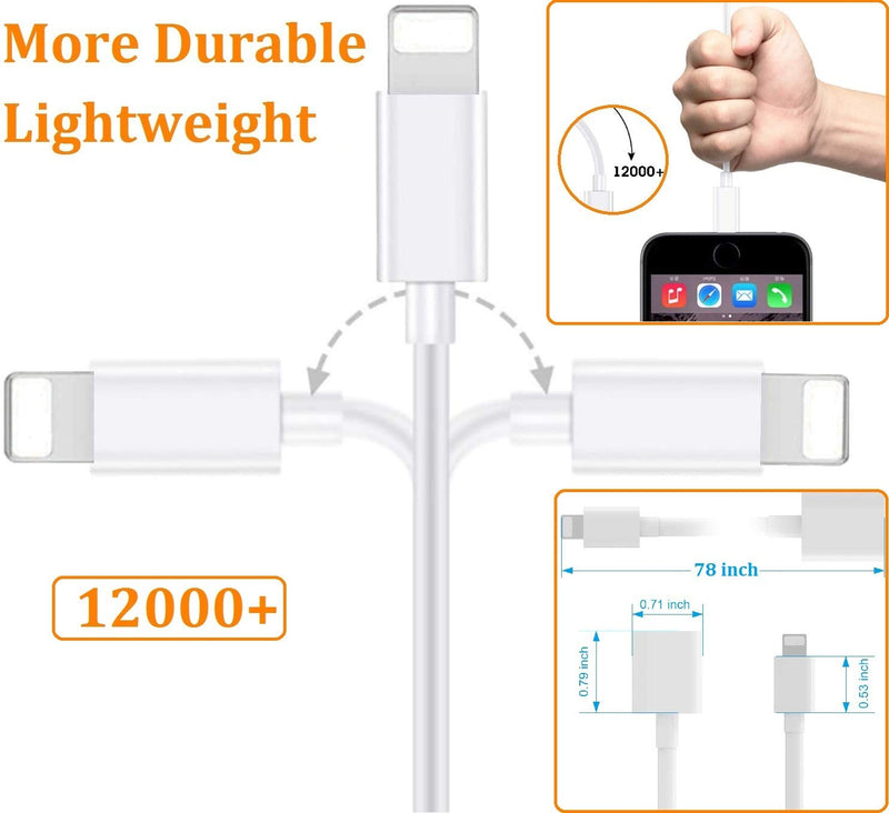 [Australia - AusPower] - iPhone Charger Extension Cable Compatible with iPhone/iPad, Extender Dock Cable for Male to Female Cable Extension Adapter Pass Video, Data, Audio(6.6FT/2M White) 