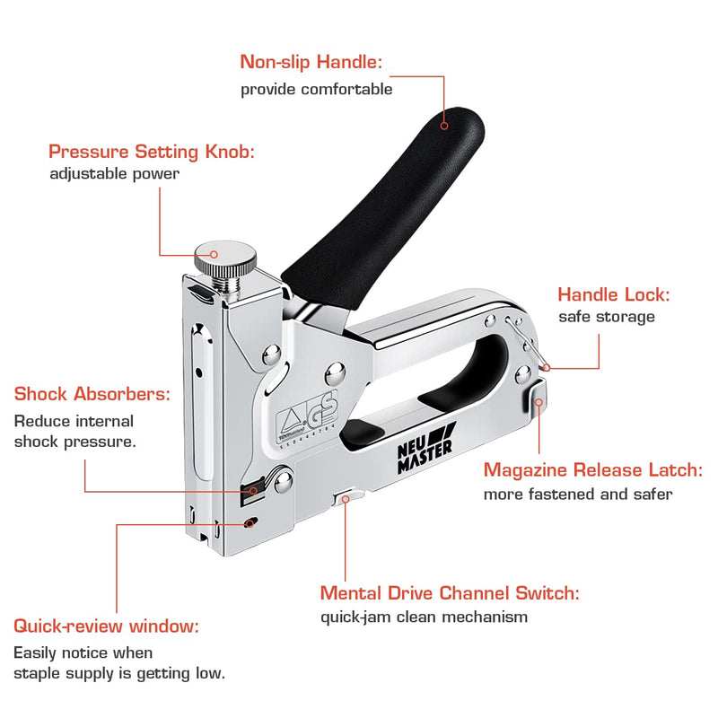 [Australia - AusPower] - Staple Gun NEU MASTER, 3 in 1 Heavy Duty Staple Gun with 1000Pcs Staples, Manual Staple Gun for Upholstery, Fixing Material, Decoration, Carpentry, Furniture Stapler Gun+1000pcs Staples 