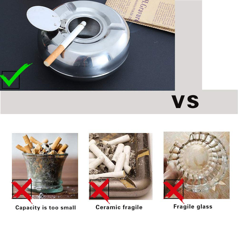 [Australia - AusPower] - CUNYA Outdoor Ashtray with Lid, Stainless Steel Modern Outdoor Ashtrays for Cigarettes, Patio Decorations Windproof Ash Tray Sets for Weed, Tabletop Office Home Decor (Silver, 1PC) 