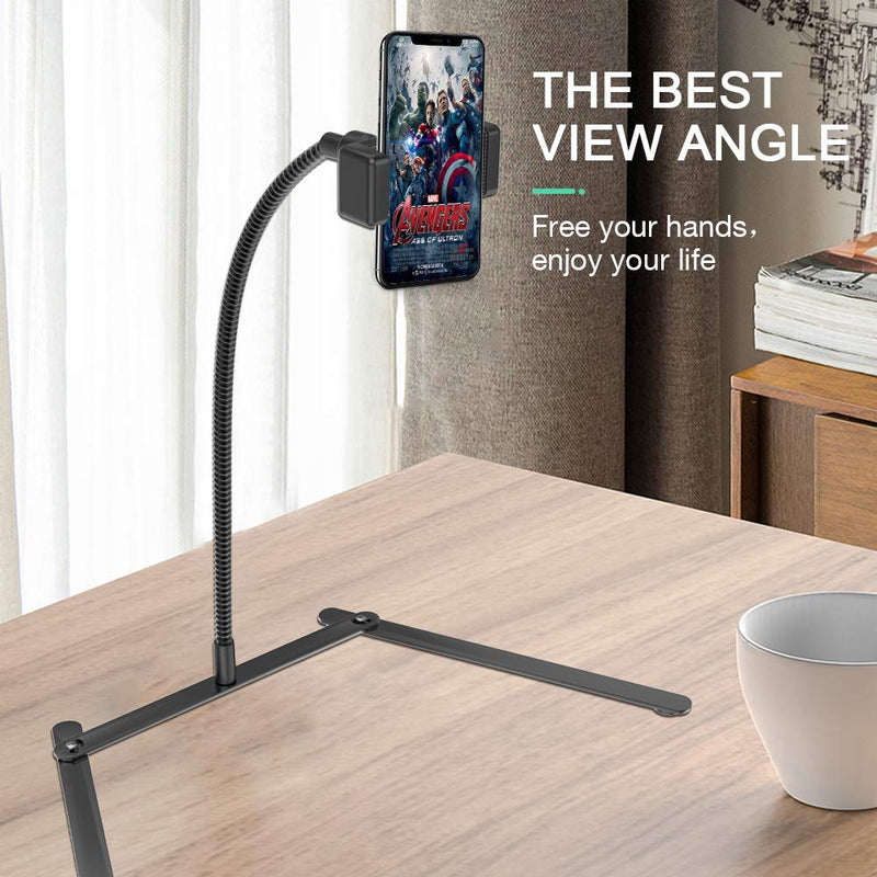 [Australia - AusPower] - Adjustable Gooseneck Cellphone Holder,Overhead Phone Mount,Table Top Teaching Online Stand for Live Streaming and Online Video and Food Crafting Demo Drawing Sketching Recording AA-Black 