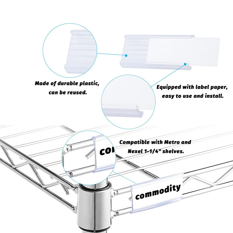 [Australia - AusPower] - Diteje 30Pcs Plastic Wire Shelf Label Holder,Wire Rack Holders with 30Pcs Label Paper Inserts Compatible with Metro and Nexel 1-1/4" Shelves,Label Area 3.15in Lx1.18in H 