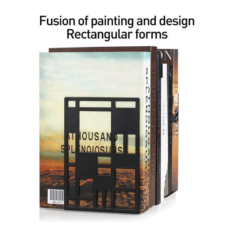 [Australia - AusPower] - Book Ends, Bookends, Book Ends for Shelves, Bookends for Heavy Books, Book Divider Decorative Holder, Metal Heavy Duty Bookend Black 1 Pair, Abstract Art Desgin Book Stopper Supports for Office, Home 