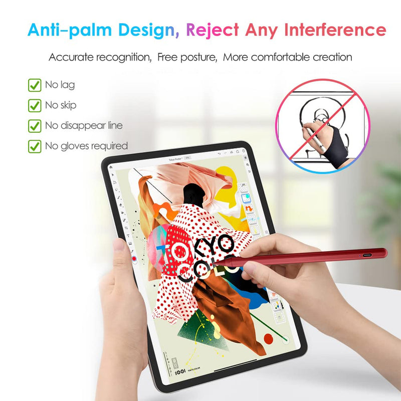 [Australia - AusPower] - DTTO Stylus Pen for iPad, Active Pencil for (2018-2021) New Apple iPad Mini 6/5th Gen, iPad 9/8/7/6th Gen, Pro 11/12.9 Inch, iPad Air 4th/3rd Gen for Drawing/Writing with Palm Rejection (Burgundy Red) Burgundy Red 
