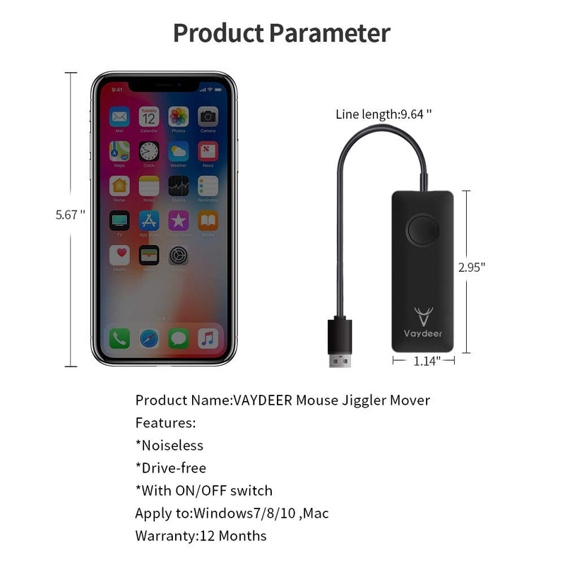 [Australia - AusPower] - VAYDEER Undetectable Mouse Jiggler Mouse Mover USB Port for Computer,Driver-Free with ON/Off Switch,Simulate Mouse Movement to Prevent The Computer from Entering Sleep Mode,Plug-and-Play 9.84 inch cable 1-track 