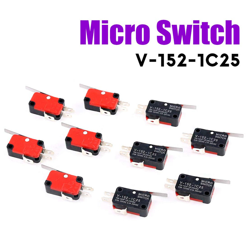 [Australia - AusPower] - Swpeet 10Pcs V-152-1C25 Micro Limit Switch Long Hinge Roller Momentary Cherry Push Button SPDT Snap Action Perfect for Arduino, Appliance and Electronic Equipment 