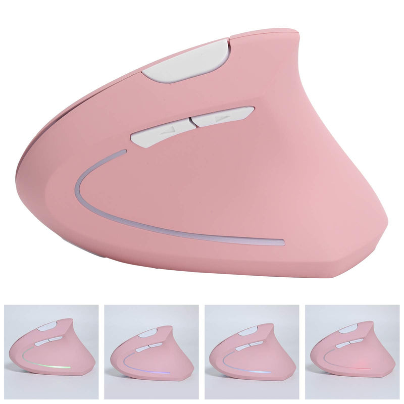 [Australia - AusPower] - Ergonomic Vertical Mouse, 2.4G Wireless Optical Game Mouse, RGB Backlight, Adjustable 4-Level 2400DPI, 6 Button for PC/ Laptop Desktop(Pink) 