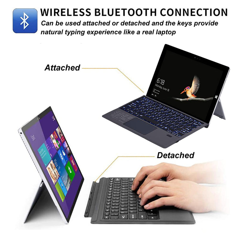 [Australia - AusPower] - Surface Pro 7 Wireless Bluetooth Keyboard with Touchpad 7 Color Backlit Rechargeable Battery Detachable Keyboard for Microsoft Surface Pro 4/5/6/7/7+ 