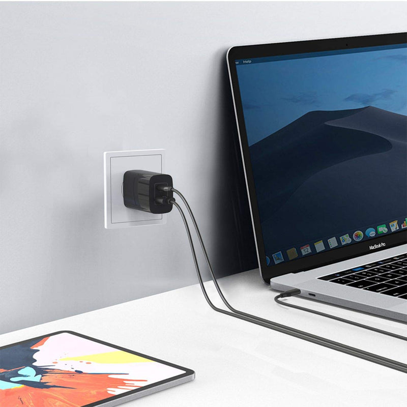 [Australia - AusPower] - HotTopStar USB C Charger 61W, Fast Charging Adapter with Foldable Plug, GaN Dual USB C Wall Charger Compatible for MacBook Pro/Air, iPhone 13/13 Mini/13 Pro/13 Pro Max/12/11, iPad/iPad Mini-Black 
