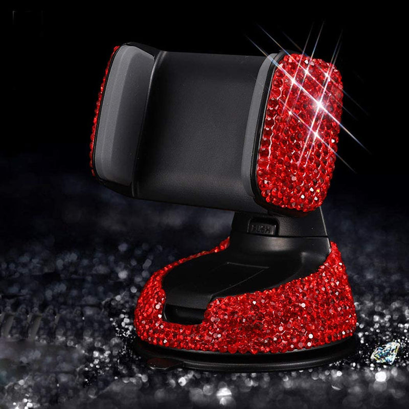 [Australia - AusPower] - Bling Car Phone Holder with Bling Car Coasters（2 Pack）, Universal Cell Phone Holder for Air Vent,Dashboard and Windshield Red 