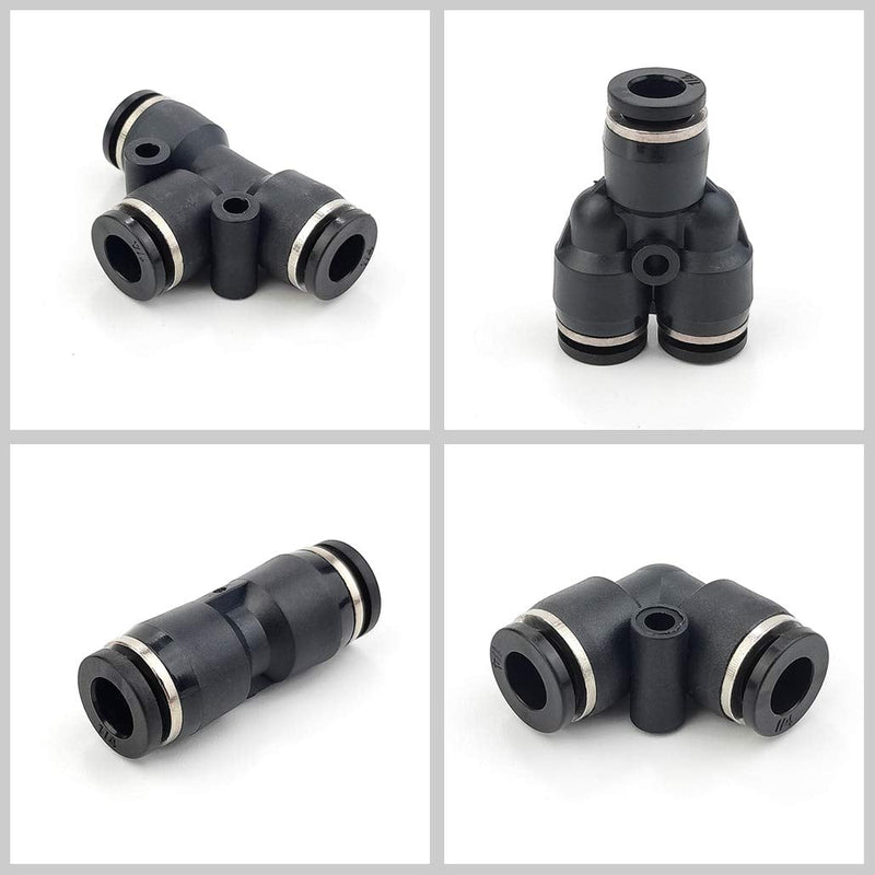 [Australia - AusPower] - 1/4 Inch od Quick Connect Pneumatic Fittings Air Line Push to Connect Fittings Plastic Air Tube Compression Fittings Kit Quick Release Connectors, Spliters Elbows Tee Straight, 16 Pack 