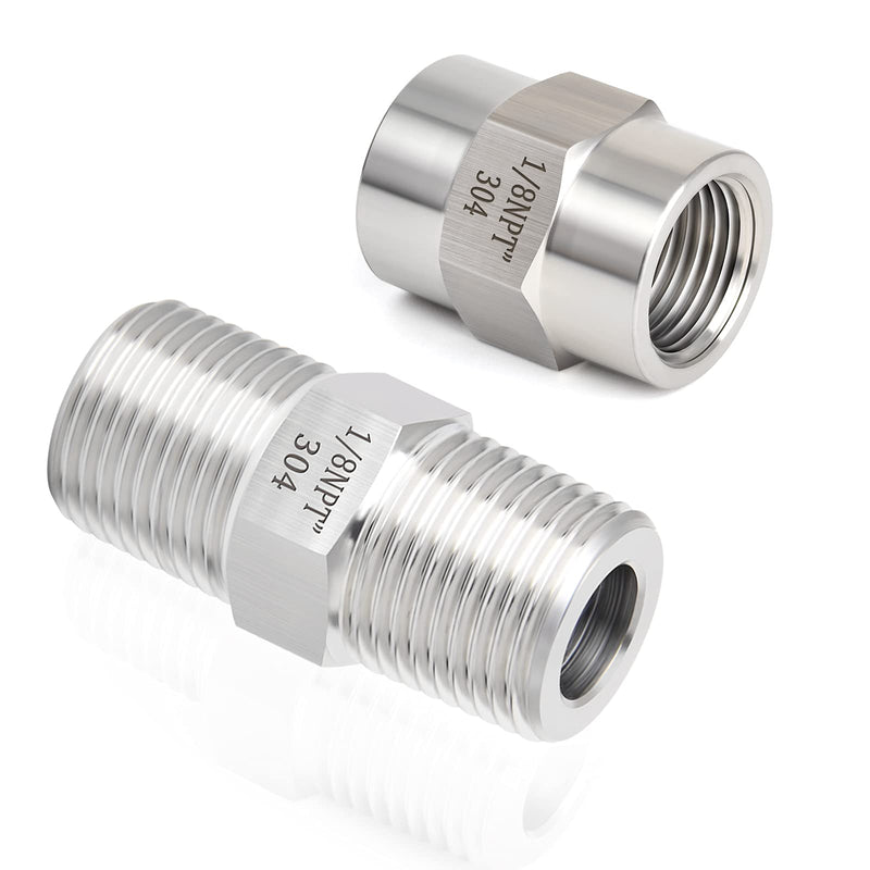 [Australia - AusPower] - GASHER 4PCS 304 Stainless Steel Pipe Fitting, Hex Nipple Hex Coupling, 1/8" x 1/8" NPT Male Thread Pipe, 1/8Inch x 1/8Inch NPT Female Thread Pipe 