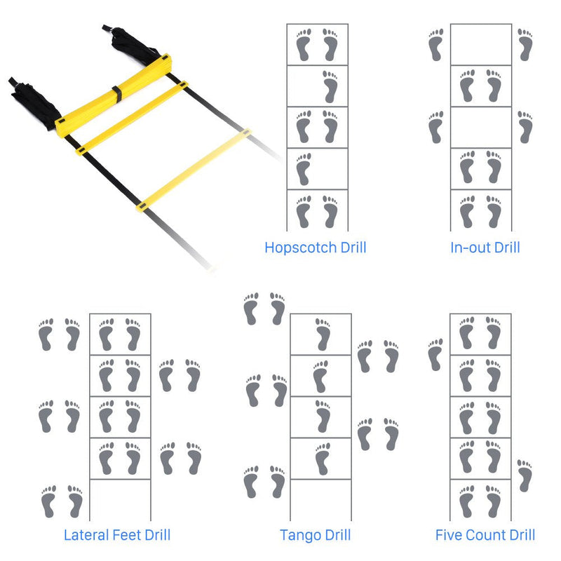 [Australia - AusPower] - GHB Pro Agility Ladder Agility Training Ladder Speed 12 Rung 20ft with Carrying Bag Yellow 