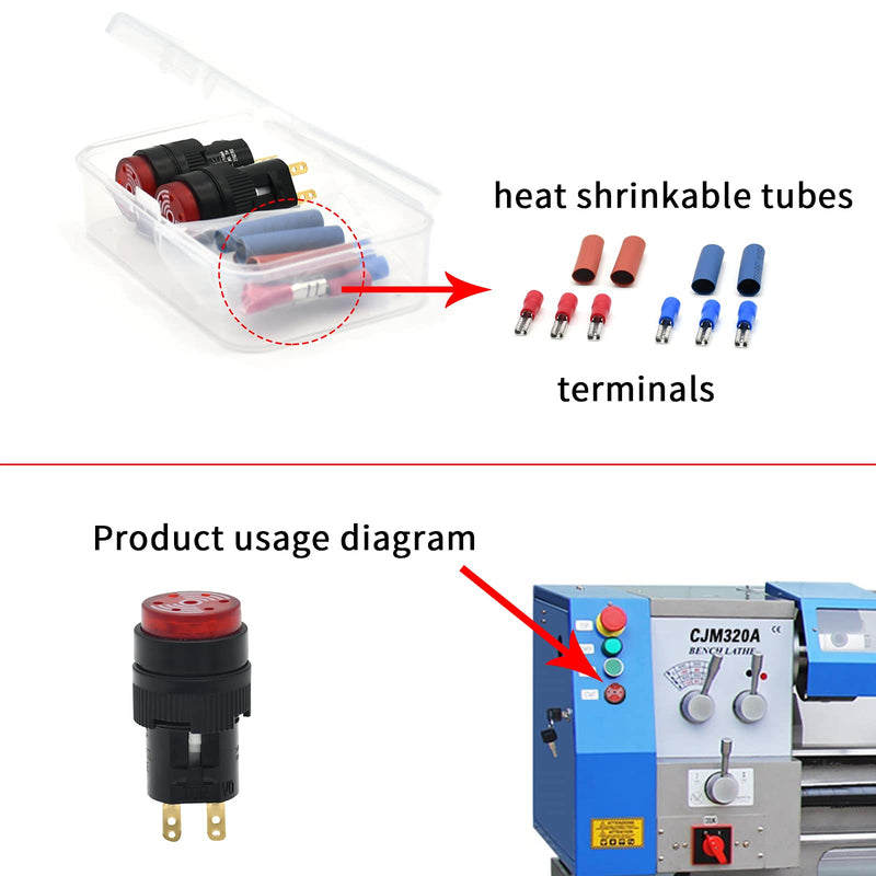 [Australia - AusPower] - 16MM Buzzer Red Indicator Light Lamp 12V 24VDC LED Blue Black 0.63" Round Rectangle Cap Alarm Signal Indicator Blue Electrical Control Panel DIY 2Pcs (Red with Light,24VDC, Round) Red With Light,24vdc 
