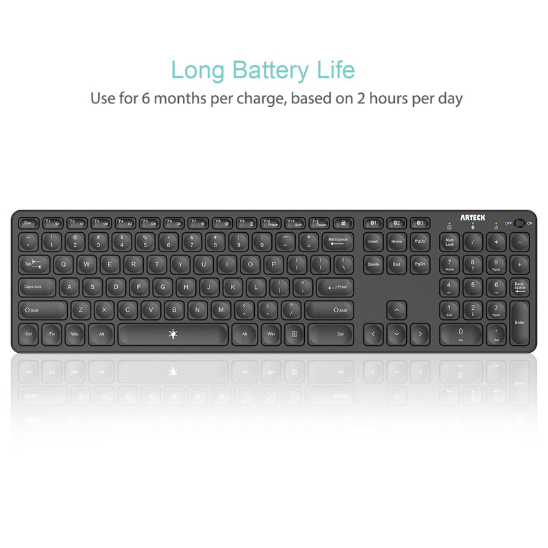 [Australia - AusPower] - Arteck Universal Backlit 7-Colors & Adjustable Brightness Multi-Device Full Size Wireless Bluetooth Keyboard for Windows, iOS, iPad OS, Android, Computer Desktop Laptop Surface Tablet Smartphone 