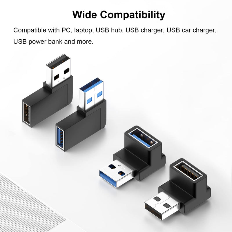 [Australia - AusPower] - Jadebones 90 Degree USB 3.0 Adapter (4 Pack), Vertical Up and Down Angle, Horizontal Left and Right Angle USB Male to Female Extender Connector 