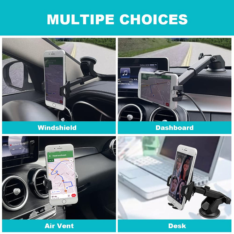 [Australia - AusPower] - Car Phone Holder Mount, YINVA Suction Cup Car Phone Mount with 2PCS Adhesive Sticky Pad for Dash Mount Windshield with Car Vent Clip for iPhone, Samsung(Black) Mount+Pads (Black) 