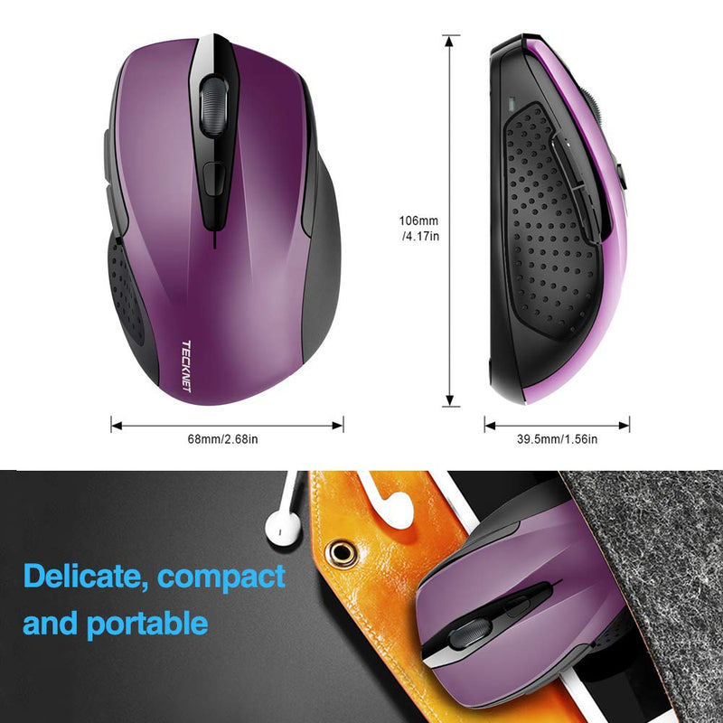 [Australia - AusPower] - Wireless Mouse, TECKNET Pro 2.4G Ergonomic Wireless Optical Mouse with USB Nano Receiver for Laptop,PC,Computer,Chromebook,Notebook,6 Buttons,24 Months Battery Life, 2600 DPI, 5 Adjustment Levels Purple 