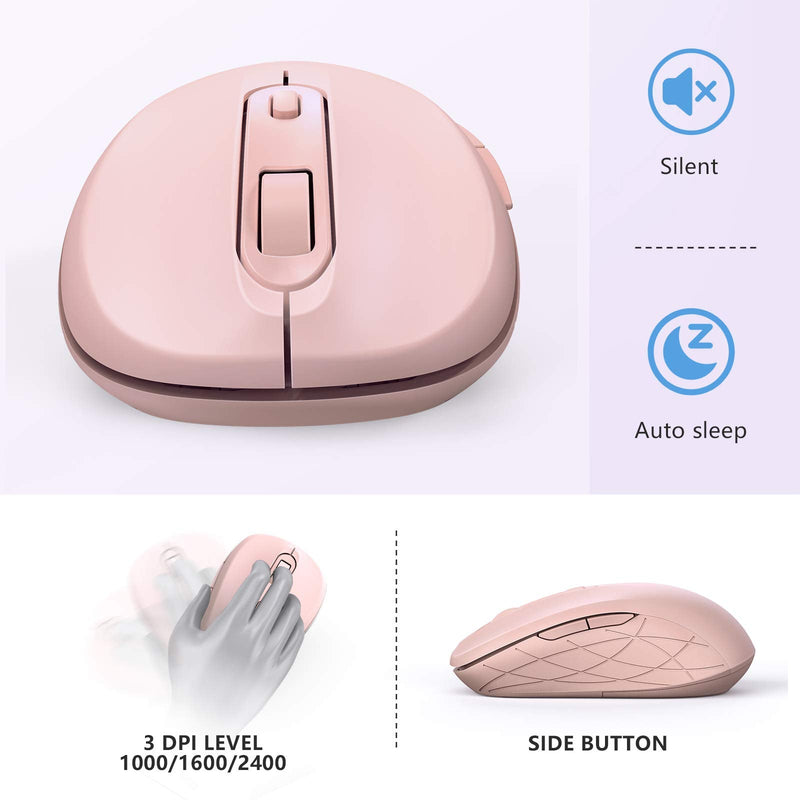[Australia - AusPower] - Type C Wireless Mouse, Dual Mode 2.4G USB C Optical Silent Mouse, Ergonomic Mouse with Nano USB and Type C Receiver Compatible with PC, Laptop, MacBook and All Type C Devices-Pink Pink 