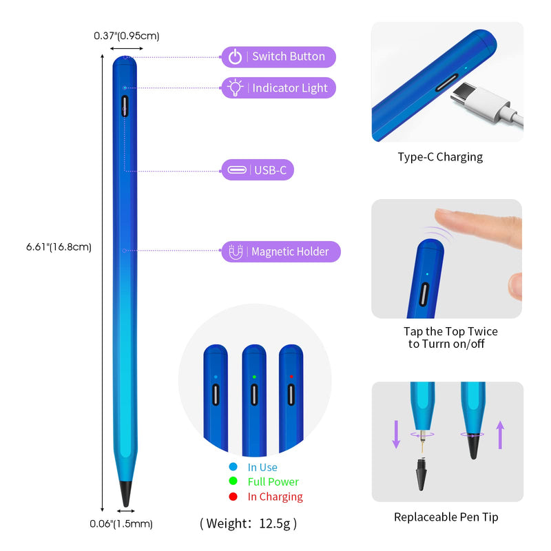 [Australia - AusPower] - Stylus Pencil for iPad Pro 5th/4th/3rd Generation 12.9/11, Pen for Apple iPad 9th/8th/7th/6th Generation, iPad Air 4th/3rd Generation, iPad Mini 6/5 Generation Compatible with (2018-2021) Cyan 