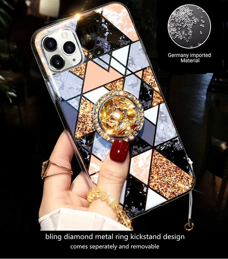 [Australia - AusPower] - Aulzaju for iPhone 11 Pro Max Cute Bling Woman Phone Case with Ring Stand Luxury Sleek Stylish Hard Diamond Rugged Marble Bumper Cover with Sparkle Beaded Phone Strap for iPhone 11 Promax 6.5'' Black iPhone 11 Pro Max 6.5 Inch 
