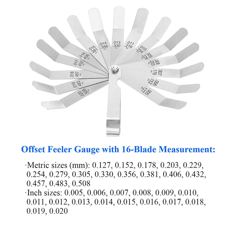 [Australia - AusPower] - ZUZUAN 1 Pack Feeler Gauge with 32-Blade and 1 Pack Offset Feeler Gauge with 16-Blade, Gauge Dual Marked Metric and Imperial Gap Measuring Tool 